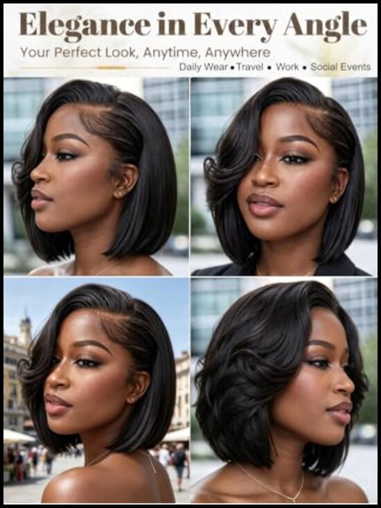 10 inch Short Layered Bob Drawstring Wig 100% Human Hair Glueless Pre Plucked main image 4